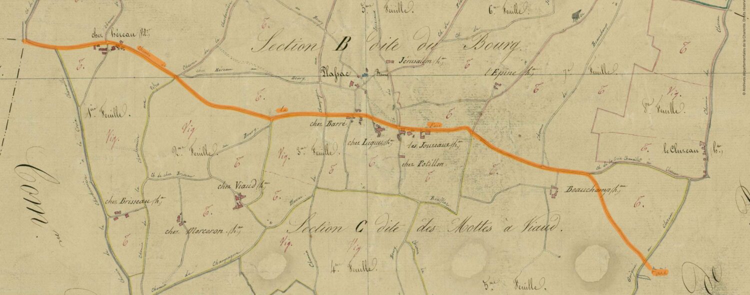 Tracé du Chemin de La Faît sur le cadastre napoléonien. 1837.